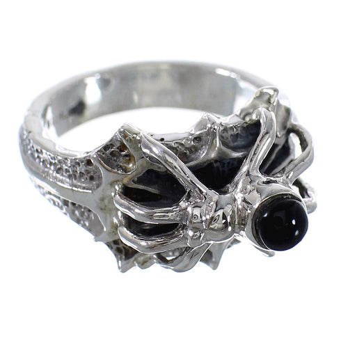 Silver Southwestern Jet Spider Ring Size 8-3/4 AX53071